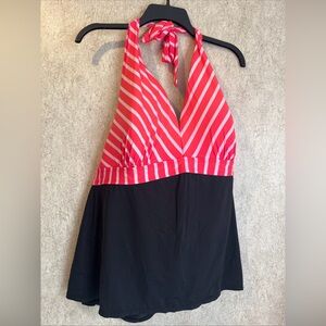 Cole Of California Swimsuit Top Black Orange White Stripe Womens Plus 20w